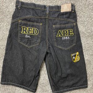 Vintage‎ Red Ape Short men 36X15 Denim Jeans Goth Baggy Rave Skater Y2K Hip Hop